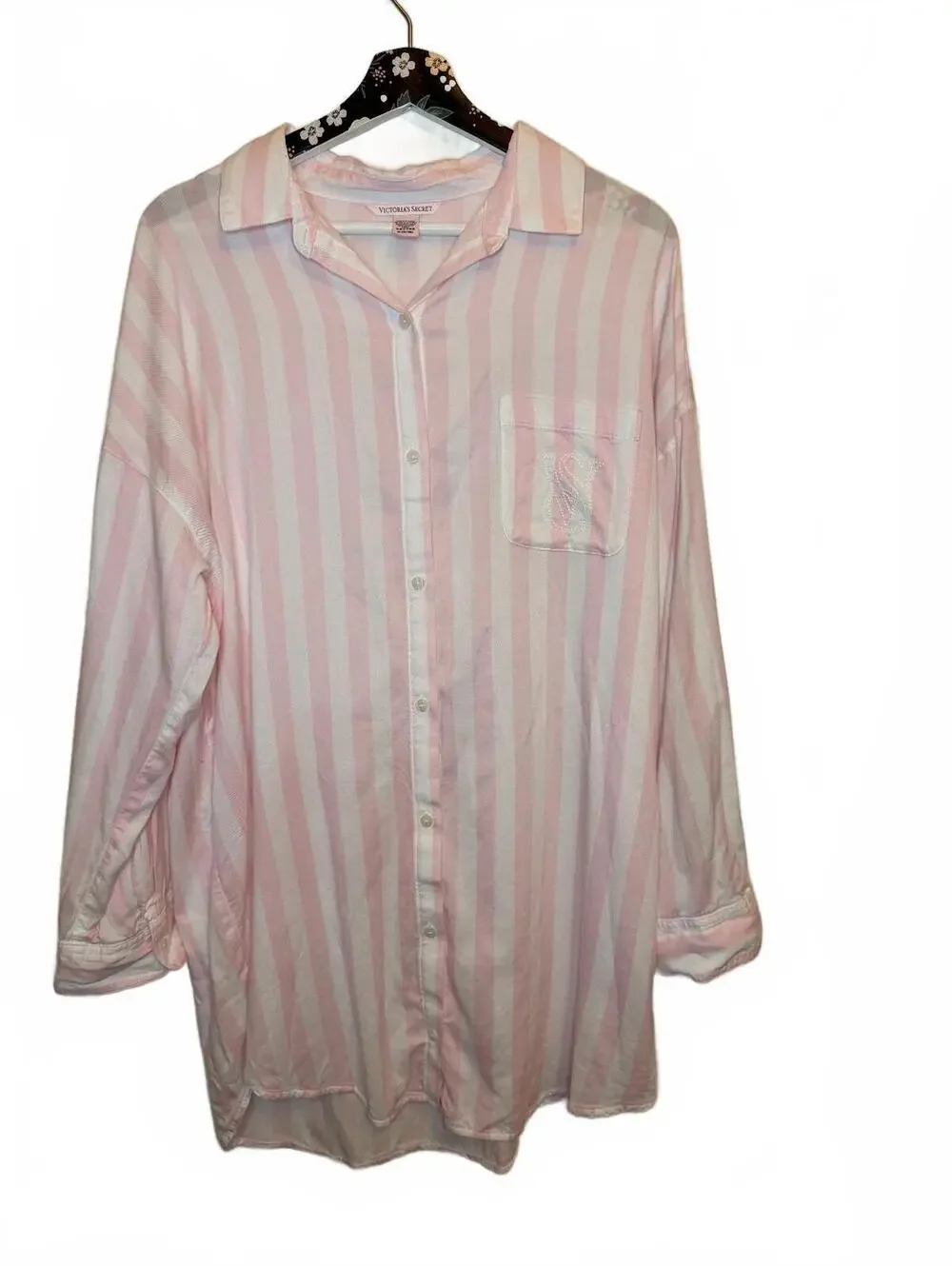 Victoria’s Secret Button Down Pink White Stripes Nightgown Size Medium Modest